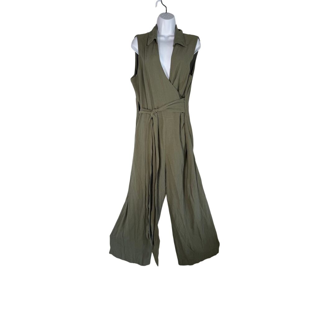 Soft Surroundings Women's Pants wrap romper 100% cotton 16 Missy  green wide leg